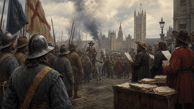 Seventeenth-century English street during the Civil War period